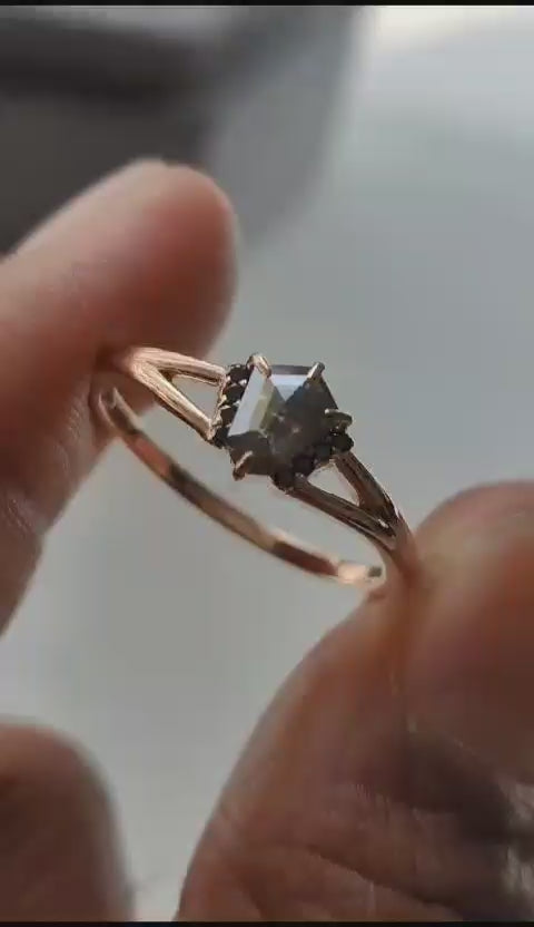 14k Rose gold shield cut galaxy diamond ring